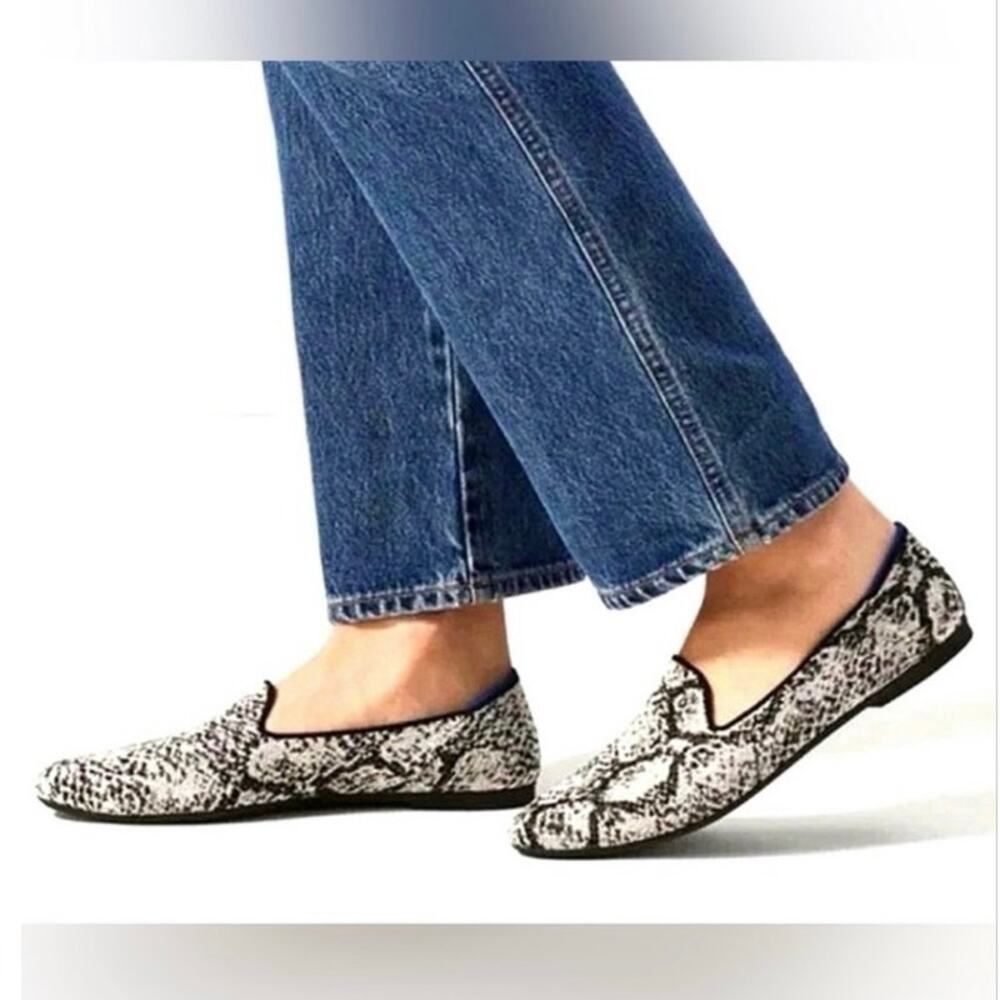 Rothy’s Almond Toe Loafer Python Snake Skin Print Knit Black White Women’s 9